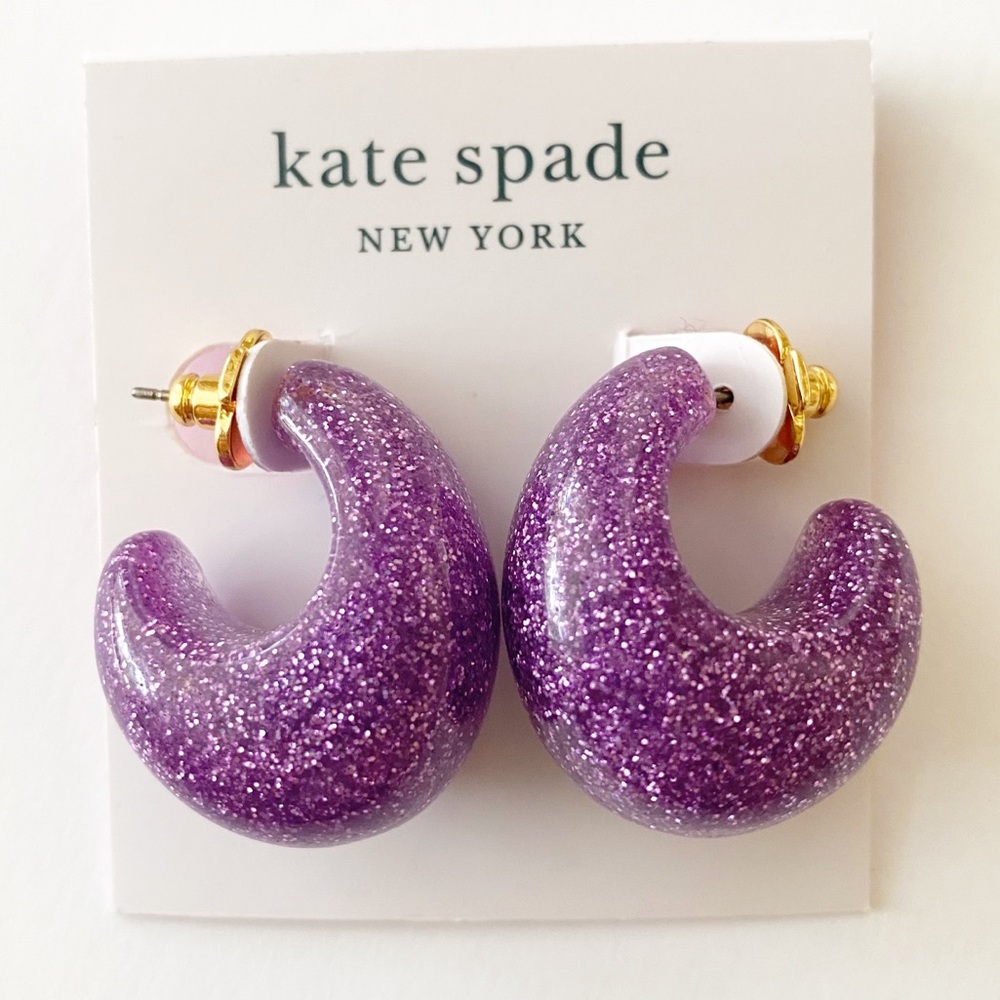 Kate Spade Earrings Purple Glitter Huggables Hoop